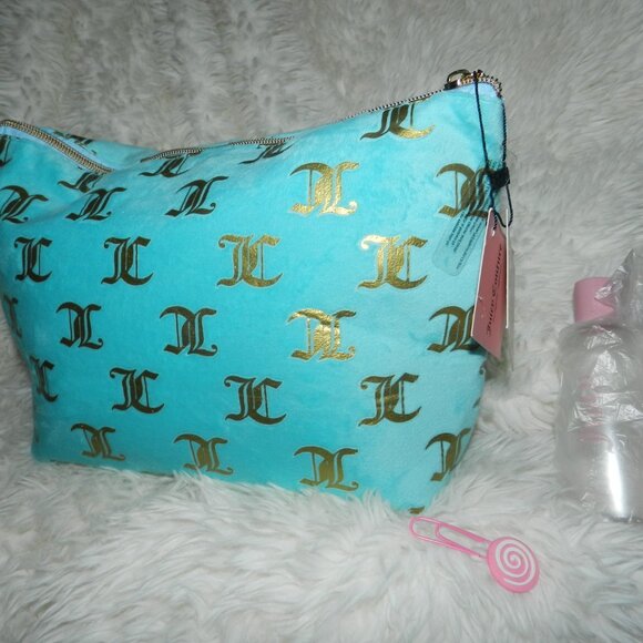 Juicy Couture Cosmetic Makeup Case Travel Velour Bag Blue Turquoise🆕📦🏃🏻💨🚚 - Picture 13 of 16